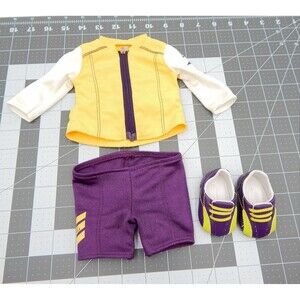 American Girl Doll Cycling Outfit Jersey Jacket Shorts Shoes Purple Yellow